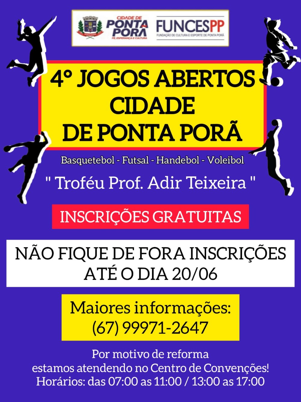 Inscrições para jogos abertos terminam nesta quarta-feira em Ponta Porã