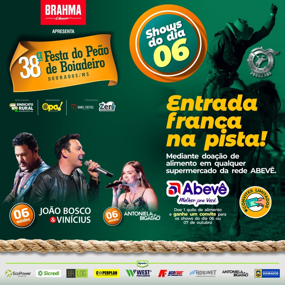 João Bosco & Vinícius e Antoniela Bigatão são as atrações do dia 6 no Rodeio