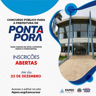 Concurso para a Prefeitura de Ponta Porã tem inscrições abertas até o dia 22 de dezembro