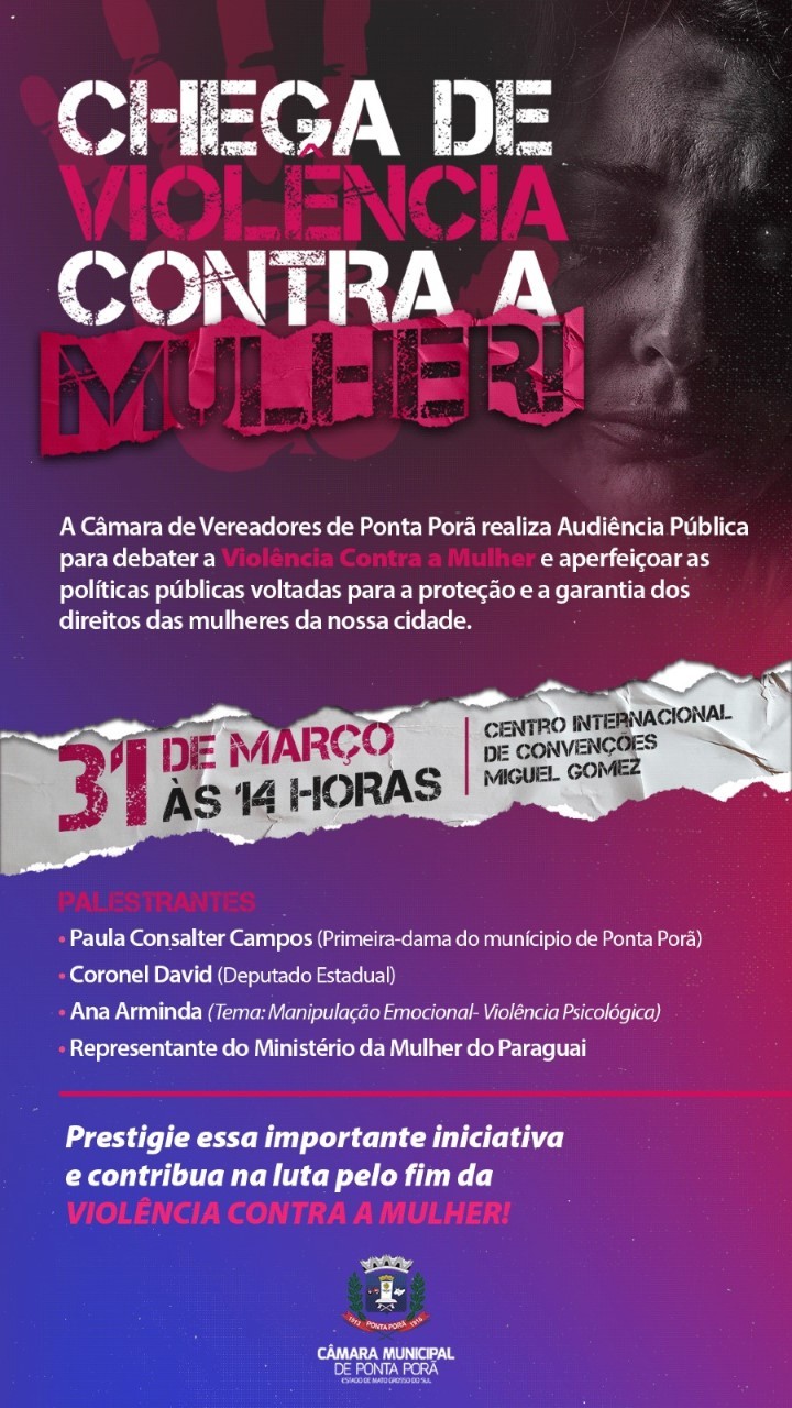 Câmara Municipal e prefeitura realizam Audiência Pública para debater violência contra a mulher