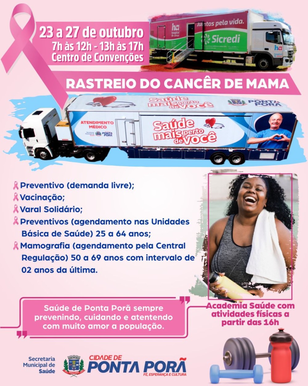 Carretas da Saúde atendem no Horto esta semana; foco é prevenção ao câncer de mama