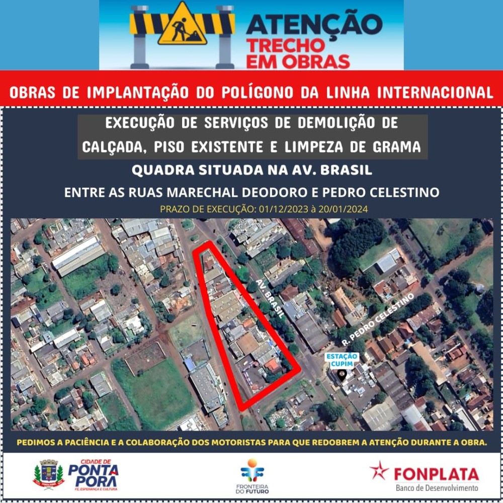 Avenida Brasil será interditada para obras de revitalização