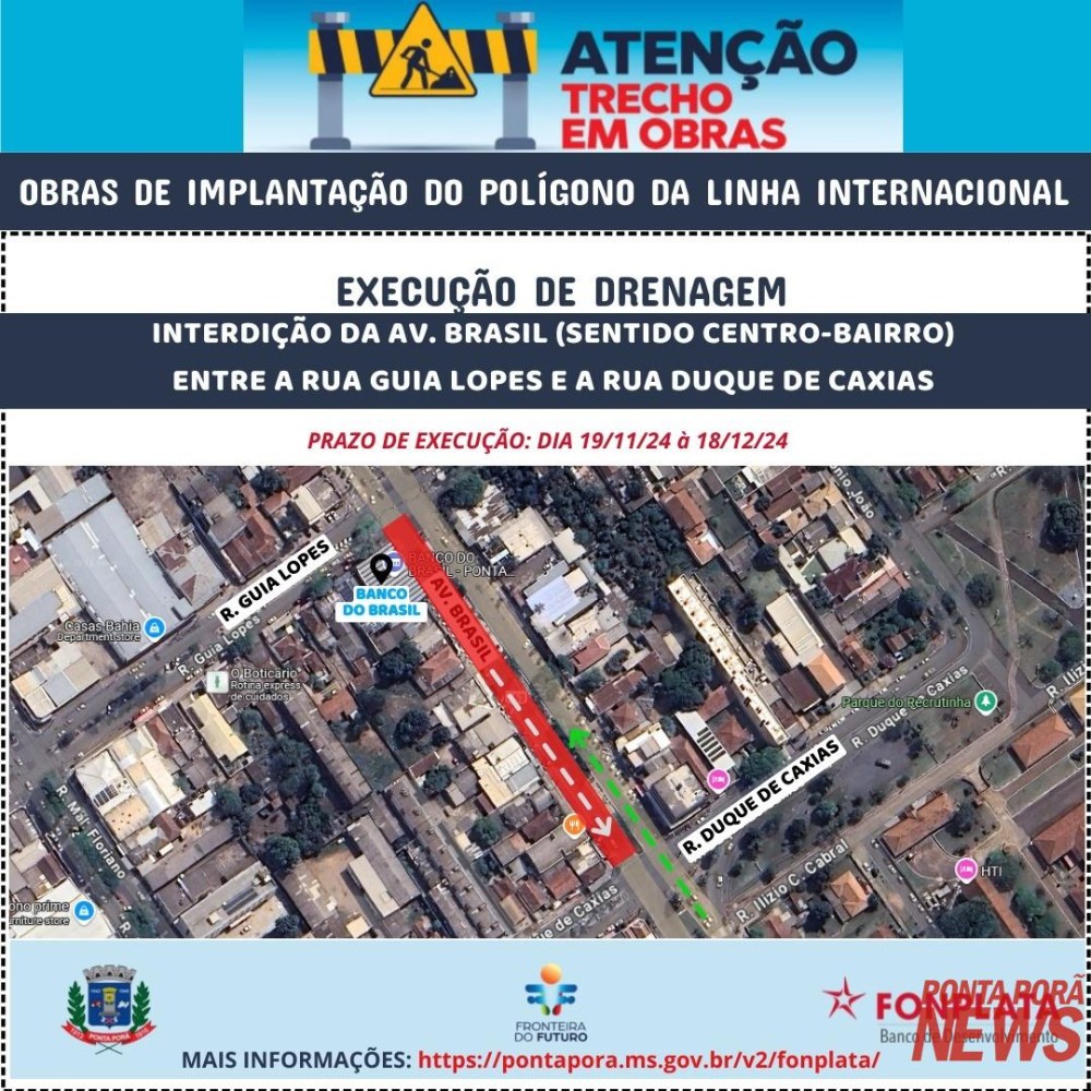 Interdição de ruas requer atenção de motoristas em Ponta Porã