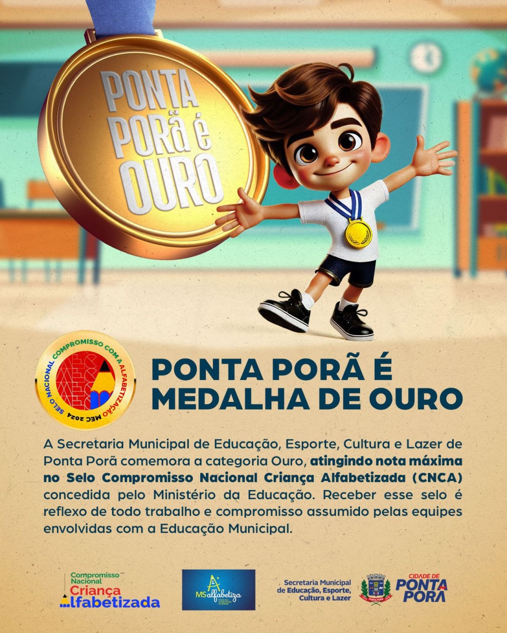 Ponta Porã conquista o selo ouro e se destaca na educação brasileira