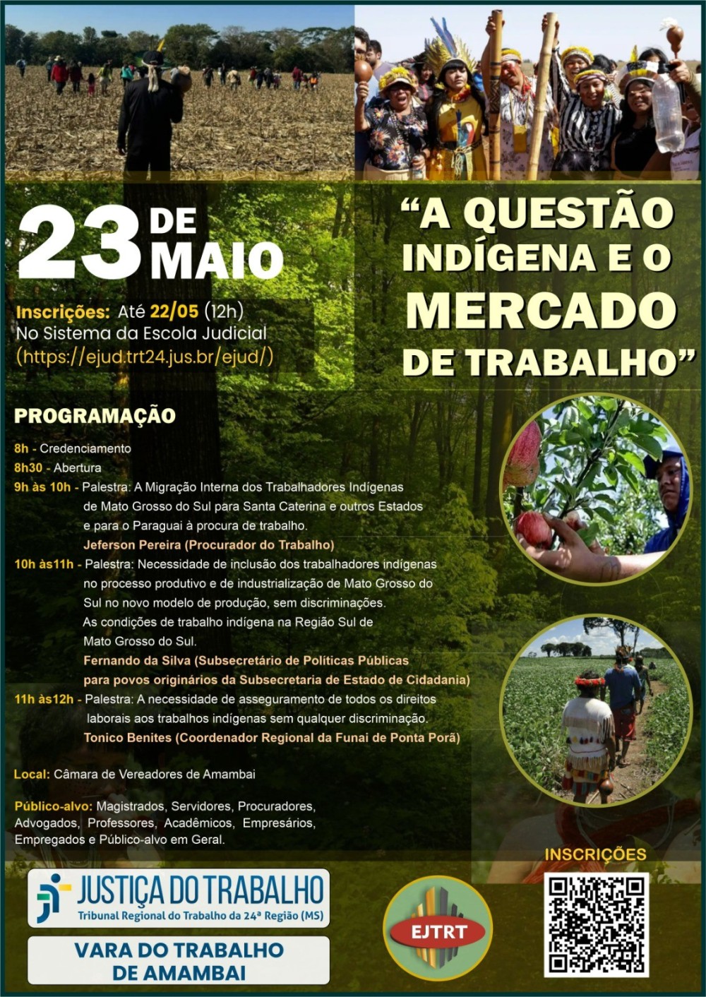 TRT/MS promove em Amambai, evento sobre a inclusão de trabalhadores indígenas no mercado de trabalho