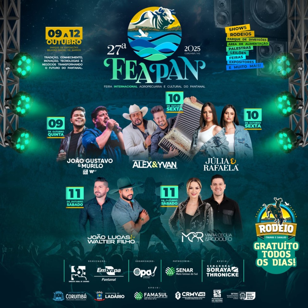 Shows gratuitos com artistas regionais e nacionais serão atrações na FEAPAN 2025