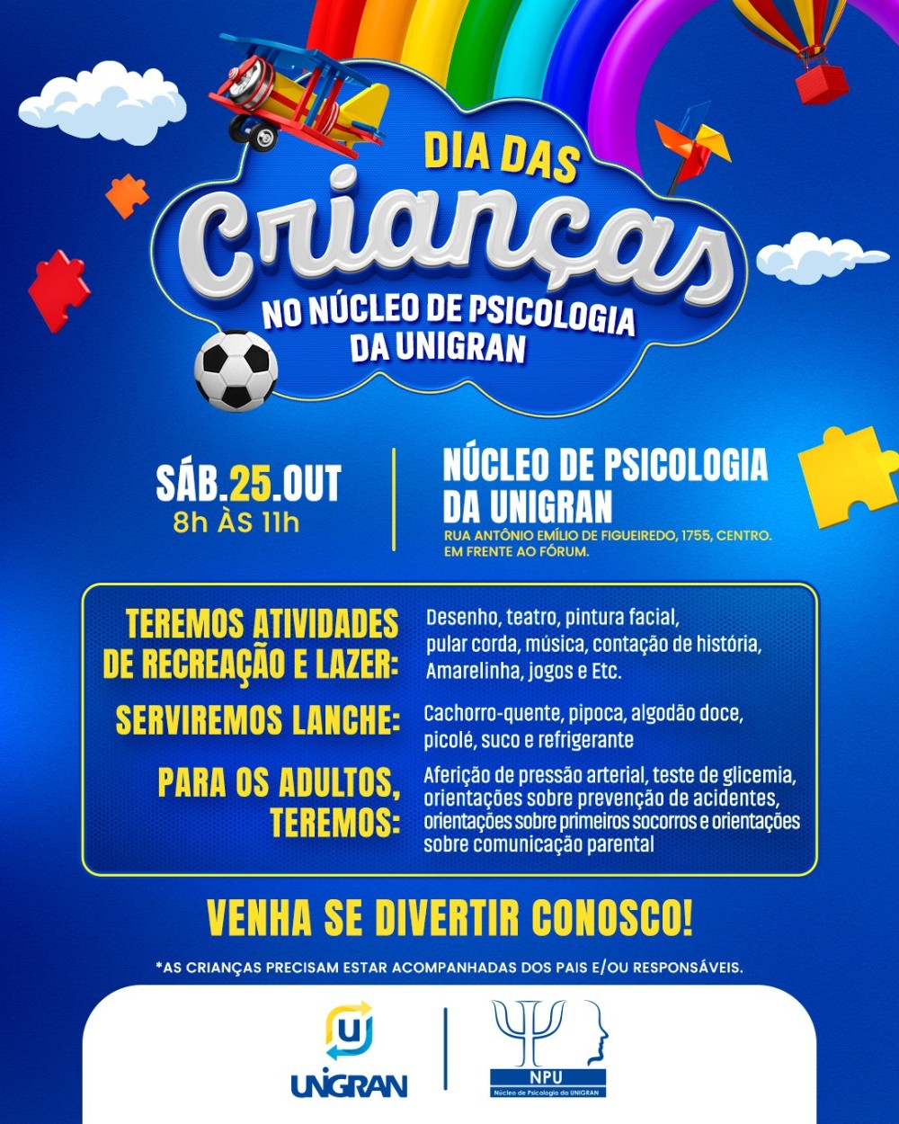 Núcleo de Psicologia da UNIGRAN convida comunidade para ação alusiva ao Dia das Crianças