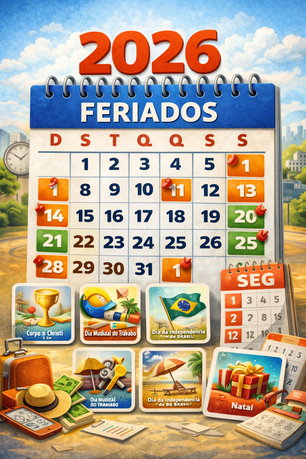 Calendário de feriados de 2026 tem maioria em dias úteis e amplia possibilidade de feriadões
