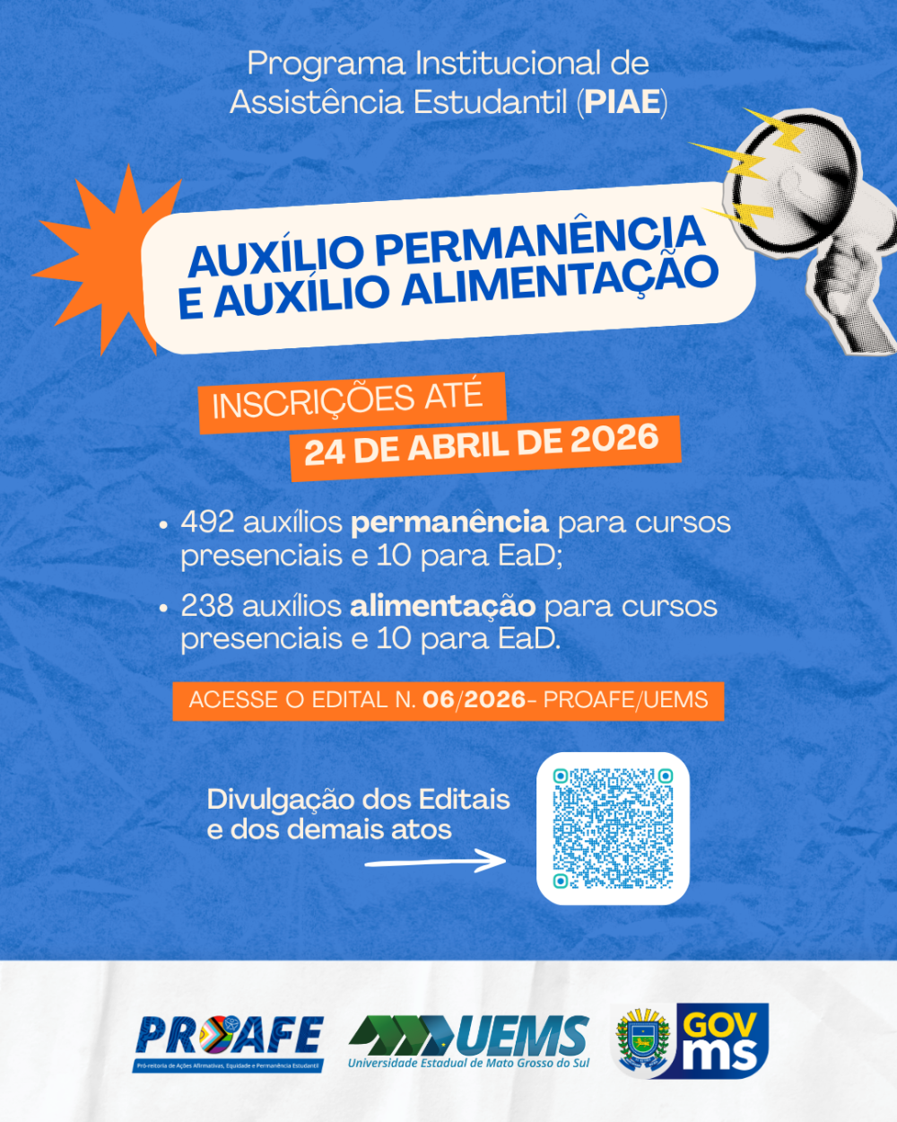 UEMS abre inscrições para auxílios permanência e alimentação destinados a estudantes em situação de vulnerabilidade