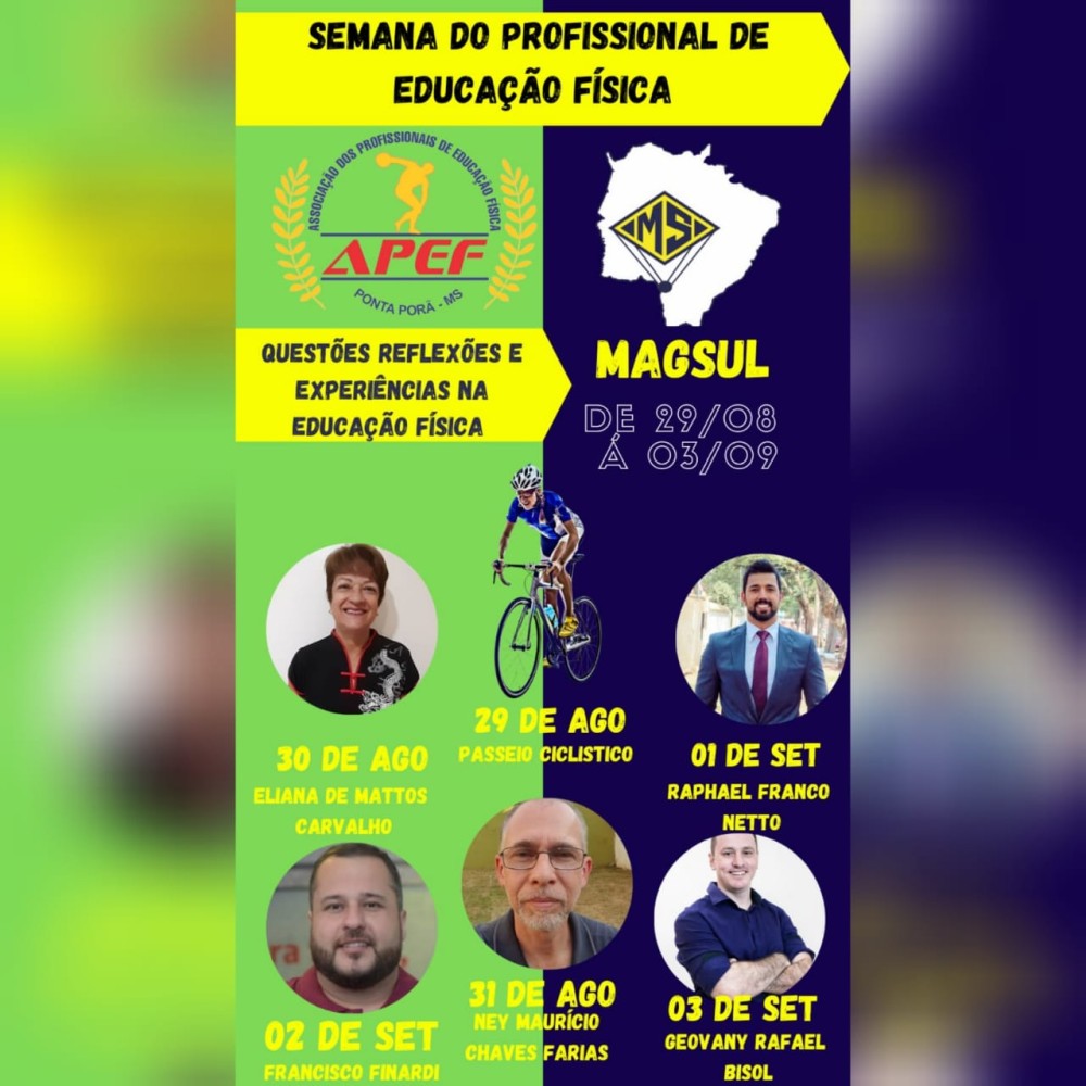Associação realizará pedaladas e palestras para comemorar a semana do Profissional de Educação Física
